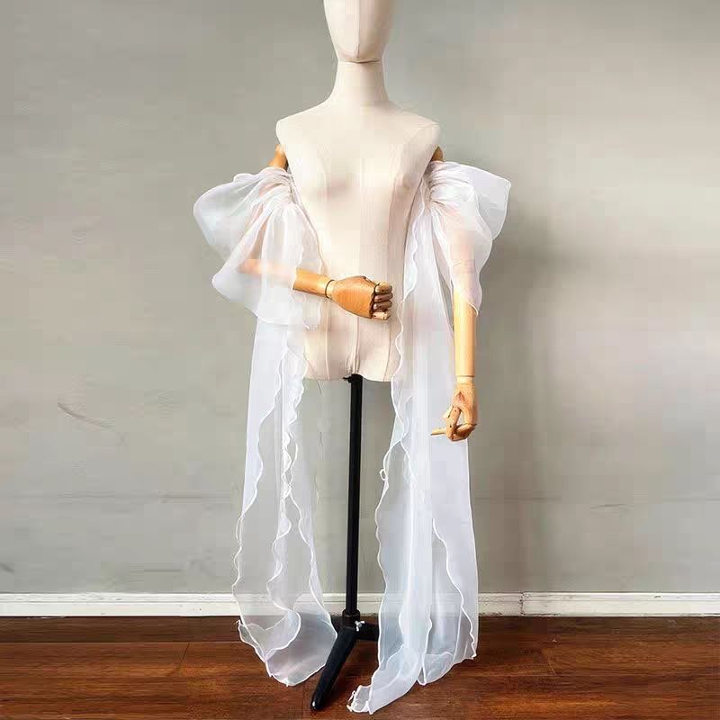 Wedding Dress Supply - ชุดแต่งงานผู้หญิงแบบถอดแขนเสื้อได้ ผ้าออร์แกนซ่า พร้อมชายกระโปรงยาวฟูฟ่อง อุปกรณ์เสริมสำหรับชุดแต่งงาน