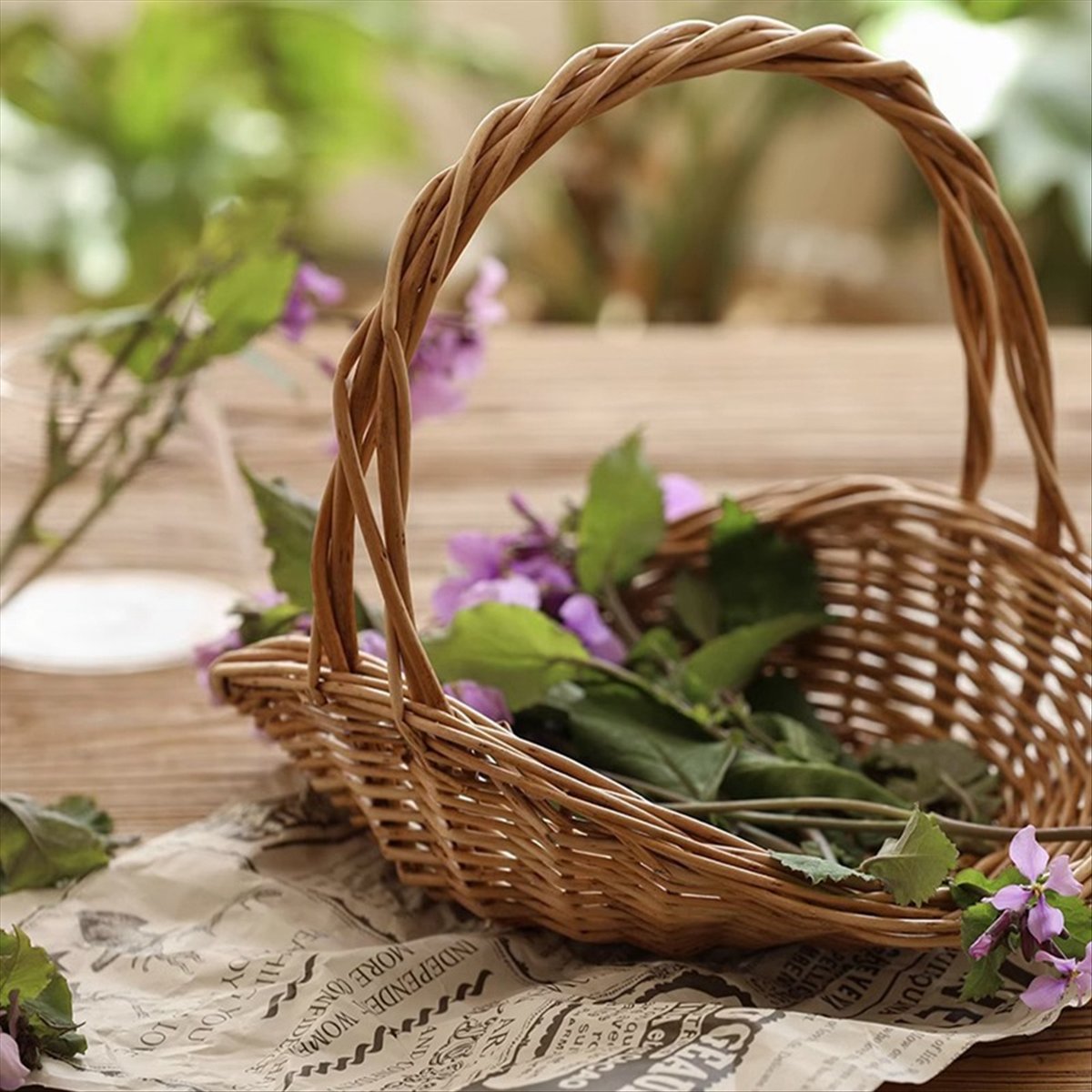 Flower Girl Basket - ตะกร้าปิกนิก ABST ตะกร้าขนมอีสเตอร์ ตะกร้าสำหรับเด็กถือดอกไม้ในงานแต่งงาน ตะกร้าใส่อาหารจานด่วน ตะกร้าสานสำหรับจัดระเบียบห้องครัว