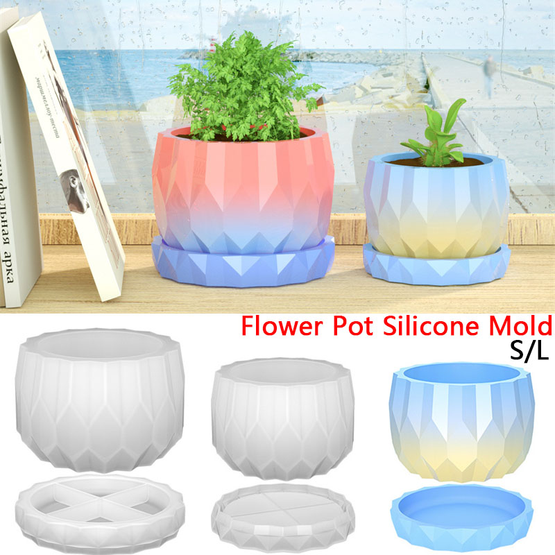 Flower Girl Basket - 1 ชุดซิลิโคน Planter แม่พิมพ์สําหรับคอนกรีตดอกไม้หม้อและจานรอง DIY เพชรรูป
