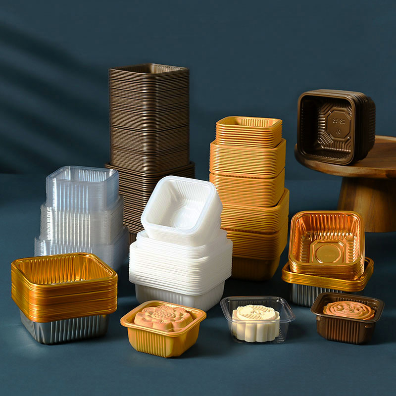 Wedding Cake Supply - 100pcs Mooncake ถาดพลาสติกสัตว์เลี้ยง Pastry เค้กไข่แดงกรอบ Thicken