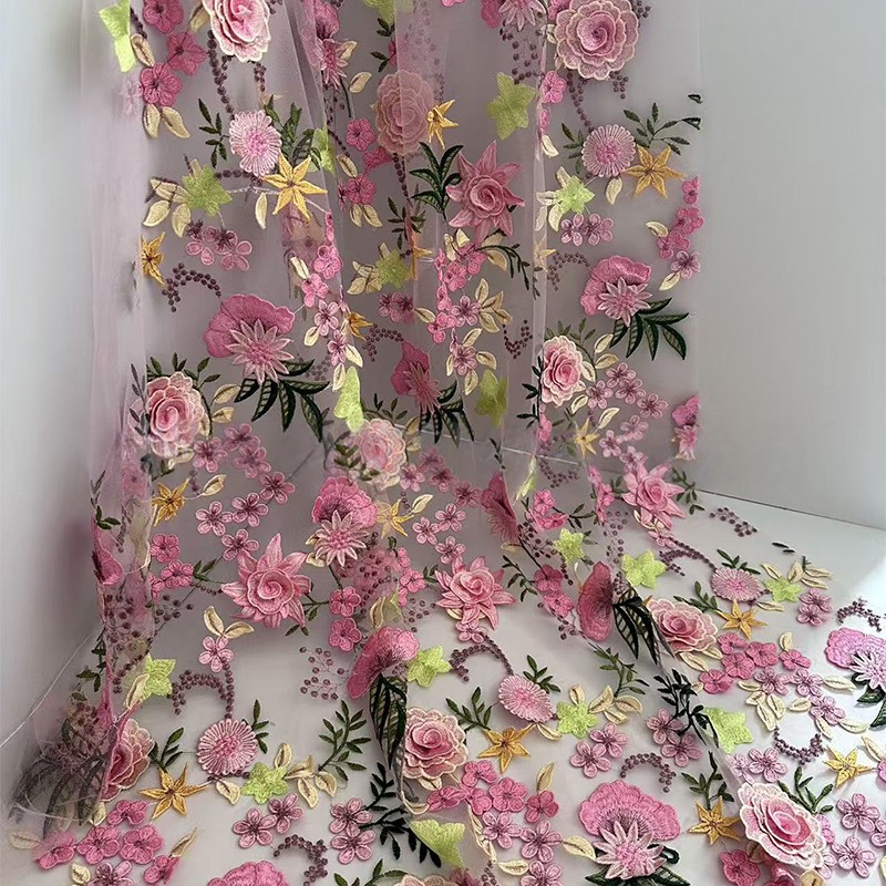 ผ้าตาข่ายลูกไม้ปักลายดอกไม้ 3  - Wedding Dress Supply บทวิจารณ์และราคา