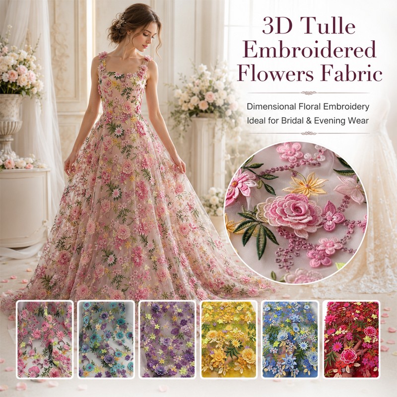 ผ้าตาข่ายลูกไม้ปักลายดอกไม้ 3  - Wedding Dress Supply บทวิจารณ์และราคา